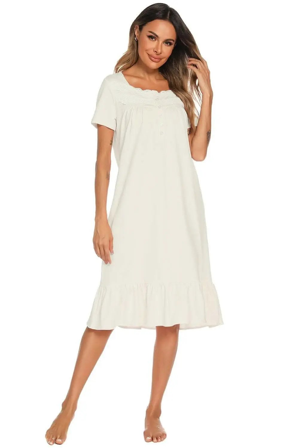 Chic lace-trimmed square neck dress - Love Salve